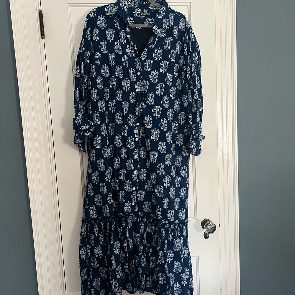 Madison Mathew’s Blue and White Lined Dress